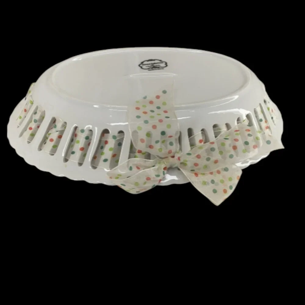 PARTY PLATE -- Ceramic, Bread/Candy/Cookies/Favors, Polka Dot Ribbon Wrapped